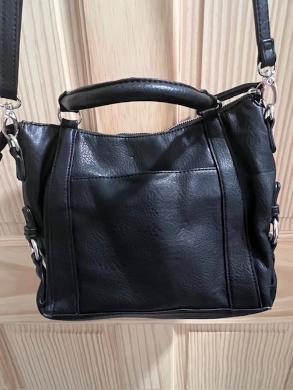 Nicole by Nicole Miller black handbag‎ soft leather satchel whip stitching - Picture 2 of 6